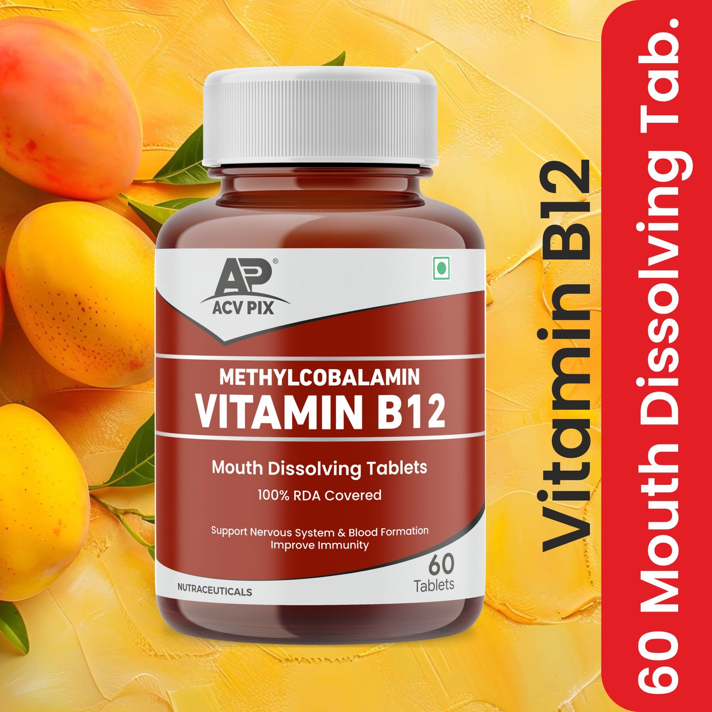 VITAMINE B12, METHYLCOBALAINE,VITAMIN B12 SUPPLIMENTS -60 SUBLINGUAL MANGO FLAVOUR TAB